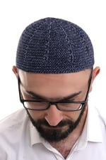 İhvan Online Lacivert Füme Kışlık Çift Renk Kadife Namaz Takkesi