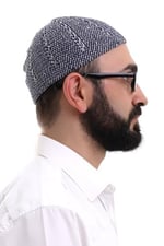 İhvan Online Lacivert Gri Kışlık Çift Renk Kadife Namaz Takkesi