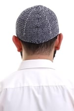 İhvan Online Lacivert Gri Kışlık Çift Renk Kadife Namaz Takkesi