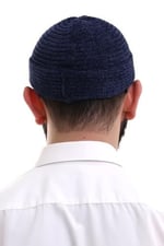İhvan Online Lacivert Katlamalı Sade Desen Kışlık Kadife Takke Şapka