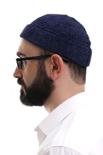 İhvan Online Lacivert Katlamalı Sade Desen Kışlık Kadife Takke Şapka