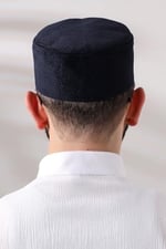 İhvan Online Lacivert Petek Kareli Kadife Kalıp Namaz Takkesi