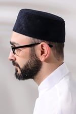 İhvan Online Lacivert Petek Kareli Kadife Kalıp Namaz Takkesi