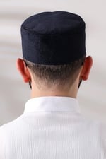 İhvan Online Lacivert Petek Kareli Kadife Kalıp Namaz Takkesi