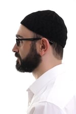 İhvan Online Siyah Kahve Hasır Desen Kışlık Kadife Namaz Takkesi