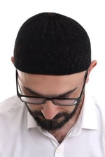 İhvan Online Siyah Kahve Hasır Desen Kışlık Kadife Namaz Takkesi