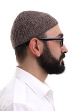 İhvan Online Sütlü Kahve Hasır Desen Kışlık Kadife Namaz Takkesi