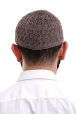 İhvan Online Sütlü Kahve Hasır Desen Kışlık Kadife Namaz Takkesi