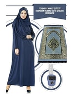 İhvan Online Tek Parça Namaz Elbisesi - Lacivert - 5015 ve Seccade ve Zikirmatik - Üçlü Takım Lacivert Battal