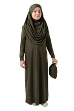 Ihvan Online Tek Parça Pratik Başörtülü Çocuk Namaz Elbisesi Haki