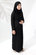 İhvan Online Tek Parça Pratik Başörtülü Çocuk Namaz Elbisesi Siyah