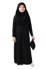 İhvan Online Tek Parça Pratik Başörtülü Çocuk Namaz Elbisesi Siyah