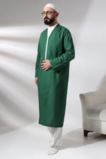 İhvan Online Yeşil Erkek Namaz Elbisesi V Yaka Düğmesiz Önü Açık Namaz Cübbesi