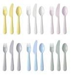 IKEA 704.613.85 KALAS 18 Parça Sofra Takımı Seti, Karışık Renkler, Bir Çocuğun Yiyecekleri Kesmesi ve Bölmesi Daha Kolay, Çocukların Küçük Ellerinde Tutması Kolay, Bıçağın Tırtıklı Kenarı Vardır