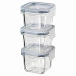 IKEA ASIA 365+ Cam Saklama Kutuları, Kapaklı Yiyecek Kabı, SquareGlass 180ml, 3'lü Set