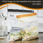 IKEA ISTAD Orta Boy Çift Mühürlü Tekrar Kullanılabilir Gıda Torbaları, 1,2 ve 2,5 Litre, Siyah Çizgili/Sarı Yaprak - 100 Adetlik Set