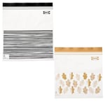 IKEA ISTAD Orta Boy Çift Mühürlü Tekrar Kullanılabilir Gıda Torbaları, 1,2 ve 2,5 Litre, Siyah Çizgili/Sarı Yaprak - 100 Adetlik Set