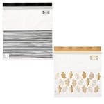 IKEA ISTAD Orta Boy Çift Mühürlü Tekrar Kullanılabilir Gıda Torbaları, 1,2 ve 2,5 Litre, Siyah Çizgili/Sarı Yaprak - 100 Adetlik Set
