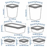 Ikea Pruta saklama kabı Set, gıda maddeleri için, şeffaf, mikrodalga fırına uygun, yeşil, 17 kutu