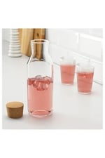 IKEA Sürahi 1 Lt Su Şişesi Mantar Kapaklı Karaf, Şeffaf, 27 cm Yükseklik