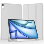 iMieet iPad Air 11 İnç Kılıf M3(2025) / M2 (2024), iPad Air 5. / 4. Nesil Kılıf 2022/2020 10,9 İnç Kalem Tutuculu, Yumuşak TPU Arka Kısımlı Üç Katlı Akıllı Kılıf (Açık Gri)