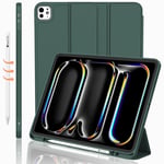 iMieet iPad Pro 13 inç Kılıf M4 (2024) Kalem Tutucu, [Destek Kalem Pro ve Kalem (USB-C)], Yumuşak TPU Arka Kısımlı Üç Katlı Stand Akıllı Kılıf, Otomatik Uyandırma/Uyku (Gece Yeşili)