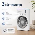 Inca IMF-10B Şarj Edilebilir 2400 mAh Taşınabilir Buzlu Su Hazneli Soğutucu Renkli Işıklı Masa Fanı Masaüstü Fan 6 İnch 360 Döner Püskürtme Kanalları 2 Çalışma Süresi 3-5 Saat Su Tank Kapasitesi 280Ml