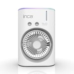 Inca IMF-10B Şarj Edilebilir 2400 mAh Taşınabilir Buzlu Su Hazneli Soğutucu Renkli Işıklı Masa Fanı Masaüstü Fan 6 İnch 360 Döner Püskürtme Kanalları 2 Çalışma Süresi 3-5 Saat Su Tank Kapasitesi 280Ml