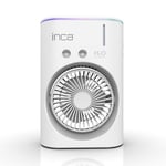 Inca IMF-10B Şarj Edilebilir 2400 mAh Taşınabilir Buzlu Su Hazneli Soğutucu Renkli Işıklı Masa Fanı Masaüstü Fan 6 İnch 360 Döner Püskürtme Kanalları 2 Çalışma Süresi 3-5 Saat Su Tank Kapasitesi 280Ml