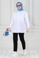 İnci Çakım Fırfırlı Tunik-Beyaz