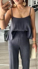 İndigo Premium Tnsel Kumaş Bluz Pantolon Takım - Bedenler: M, L