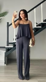 İndigo Premium Tnsel Kumaş Bluz Pantolon Takım - Bedenler: M, L