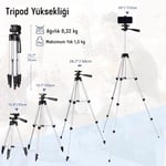 Infomax Telefon Tripodu – 33-110cm Katlanabilir Tripod Telefon Tutucu, 360° Döner Başlık, Bluetooth Kumandalı Selfie Çubuğu, iOS/Android Uyumlu, Kamera ve GoPro ile Kullanılabilir