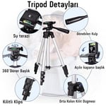 Infomax Telefon Tripodu – 33-110cm Katlanabilir Tripod Telefon Tutucu, 360° Döner Başlık, Bluetooth Kumandalı Selfie Çubuğu, iOS/Android Uyumlu, Kamera ve GoPro ile Kullanılabilir