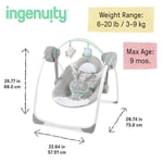 Ingenuity Comfort 2 Go Kompakt Taşınabilir 6 Vitesli Müzikli Bebek Salıncağı, Kolay Seyahat için Katlanır - Hayali Orman, 0-9 Ay