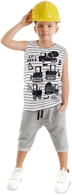 İnşaat Aracı Erkek Çocuk T-shirt Kapri Şort Takım