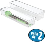 InterDesign 52630 M2EU Linus çekmece içi düzenleyici için çatal bıçak kutusu çatal bıçak kaşık (servis) takımı, mutfak spatulası, plastik, Clear, 10,16 x 40,64 x 7,62 cm