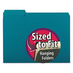 interior file Folders, 1/3 Cut Top Tab, Letter, Teal 100/box