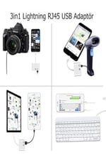 Iphone 7 8 X 11 11 Pro 12 13 13 14 Pro Max ile uyumlu ve Ipad Uyumlu Usb Ethernet Lightning Şarj Adaptörü 3in1