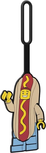 IQ Lego Iconic Hot Dog Man silikon çanta askısı, seyahat, bavul, sırt çantası için, zehirsiz ve kokusuz, kimliğin tanımlanması için arka yüzünde yazılabilir yüzey (52615)