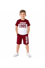 İrem Çocuk Giyim Erkek Çocuk Jersey Yazı Desenli Kırmızıı Renk Şortlu İkili Takım,Kırmızı 8-9 Yaş