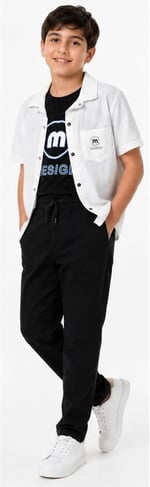 İrem Çocuk Giyim Erkek Çocuk M Design Yazılı Çıtçıt Kapamalı Beyaz Gömlek Tişört Kot Pantolonlu Üçlü Şık Takım,Beyaz 8-9 Yaş