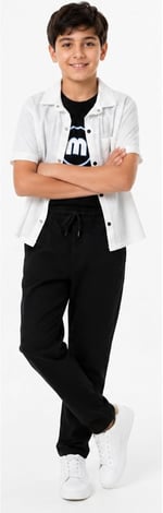 İrem Çocuk Giyim Erkek Çocuk M Design Yazılı Çıtçıt Kapamalı Beyaz Gömlek Tişört Kot Pantolonlu Üçlü Şık Takım,Beyaz 8-9 Yaş