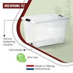 Iris Ohyama Kapaklı Saklama Kutuları, 60L, 4'lü Set, Şeffaf, Güvenli Tokalar, İstiflenebilir, Çekme Kulpları, Yatak Odası, Dolap, Ofis, Organizasyon İçin, BPA İçermeyen Plastik, Giysi Çantası, NTB-60
