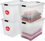 Iris Ohyama Kapaklı Saklama Kutuları, 60L, 4'lü Set, Şeffaf, Güvenli Tokalar, İstiflenebilir, Çekme Kulpları, Yatak Odası, Dolap, Ofis, Organizasyon İçin, BPA İçermeyen Plastik, Giysi Çantası, NTB-60