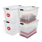 Iris Ohyama Kapaklı Saklama Kutuları, 60L, 4'lü Set, Şeffaf, Güvenli Tokalar, İstiflenebilir, Çekme Kulpları, Yatak Odası, Dolap, Ofis, Organizasyon İçin, BPA İçermeyen Plastik, Giysi Çantası, NTB-60