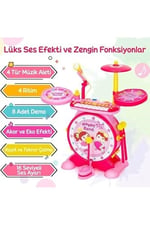 Işıklı Piyanolu Bateri Seti - Mikrofonlu, Tabureli ve MP3 Bağlantılı Çocuk Müzik Eğitim Seti