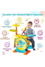 Işıklı Piyanolu Bateri Seti - Mikrofonlu, Tabureli ve MP3 Bağlantılı Çocuk Müzik Eğitim Seti