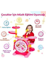 Işıklı Piyanolu Bateri Seti - Mikrofonlu, Tabureli ve MP3 Bağlantılı Çocuk Müzik Eğitim Seti