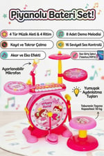Işıklı Piyanolu Bateri Seti - Mikrofonlu, Tabureli ve MP3 Bağlantılı Çocuk Müzik Eğitim Seti